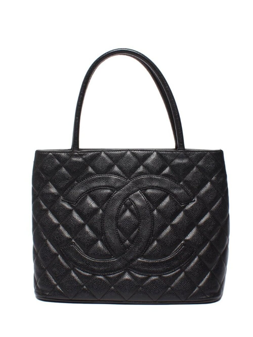 Chanel Tote Bag Silver Quilted Caviar Leather Reprint CC Logo